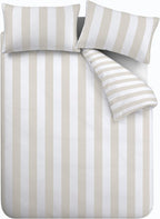Catherine Lansfield Cove Stripe Reversible King Duvet Cover Set with Pillowcases Natural
