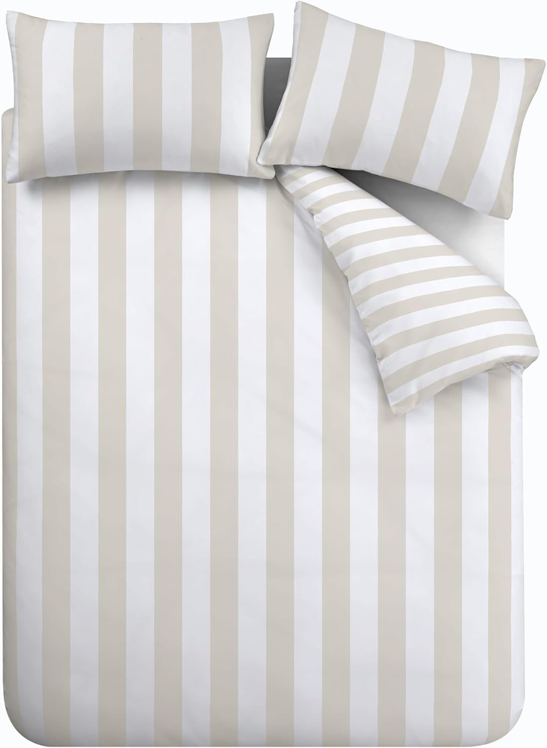 Catherine Lansfield Cove Stripe Reversible King Duvet Cover Set with Pillowcases Natural