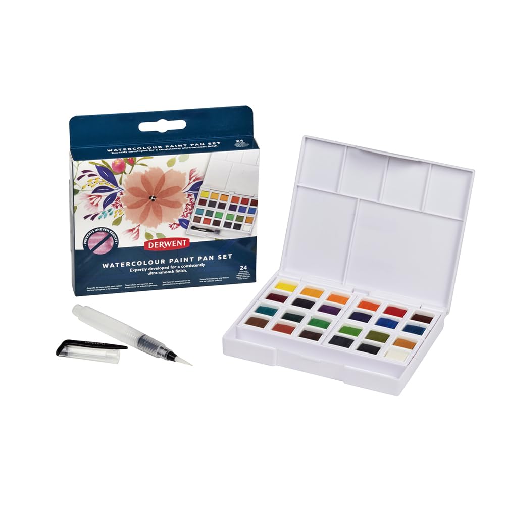 Watercolour Paint Pan 24 Set, Set of 24, Half Pan Size, Water-Soluble, Ideal for Painting, Professional Quality, Travel Size, 2306324 Main image