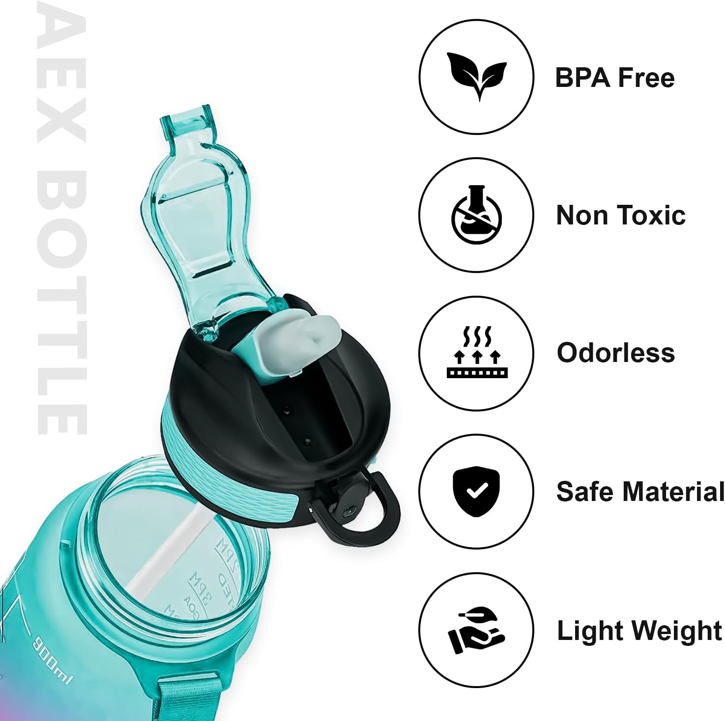 Sports Water Bottle with Straw – 1 Litre Leakproof Plastic Water Bottle for Fitness and On-the-Go - Motivational Time Marker Leak-Proof Tritan BPA-Free (Green-Pink)