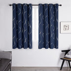 Eyelet Curtains, Blackout Curtains, Home Decoration Thermal Insulated Wave Line Foil Printed Material Curtains for Bedroom Windows, 46 x 54 Inch(Width x Length), Navy Blue, one pair