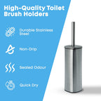Santorini Toilet Brush & Holder for Bathroom, Flexible Toilet Bowl Plastic Brush Head for Deep Cleaning, Compact Size, Elegant Design – Chrome