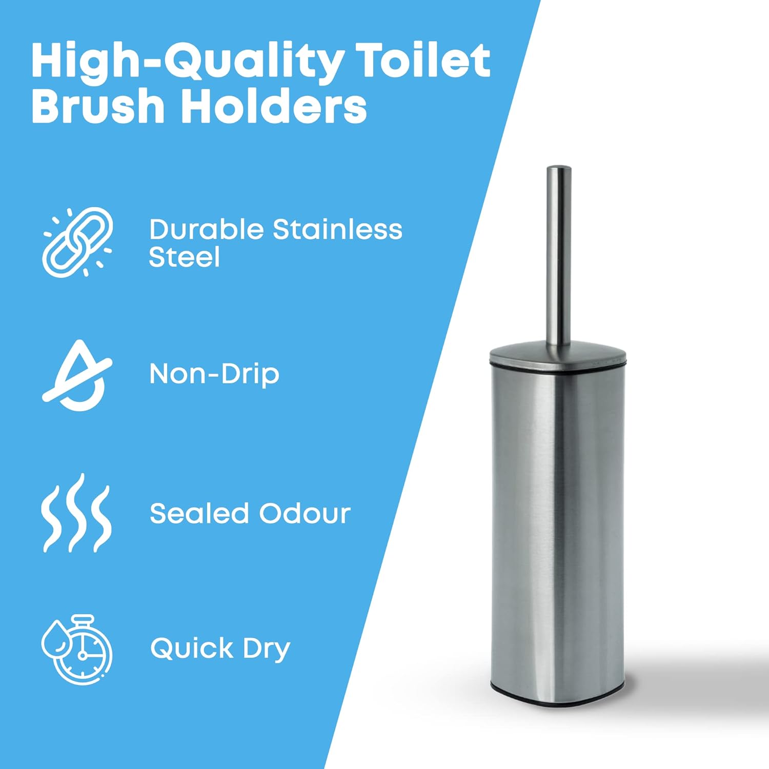 Santorini Toilet Brush & Holder for Bathroom, Flexible Toilet Bowl Plastic Brush Head for Deep Cleaning, Compact Size, Elegant Design – Chrome