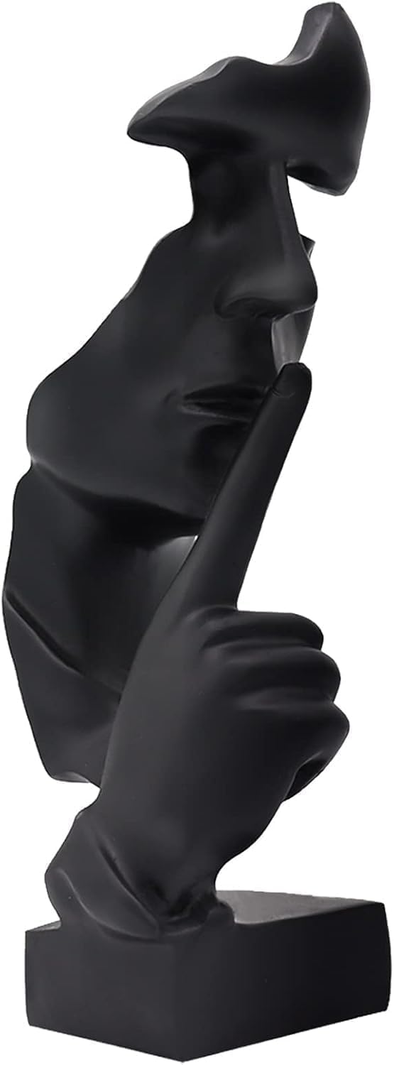 Thinker Statue, Silence is Gold Abstract Art Sculpture, Ponder Statue, Creative Resin Figurine, Modern Home Ornament, Decoration for Home Room Study Office Table Shelf (Black)