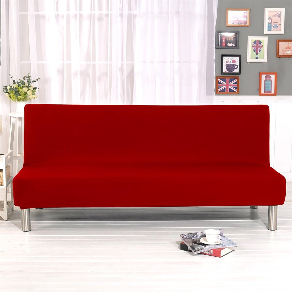 Solid Colour Armless Sofa Bed Cover Polyester Spandex Stretch Futon Slipcover Protector 3 Seater Elastic Full Folding Couch Sofa Cover fits Folding Sofa Bed without Armrests 80" x 50" in…