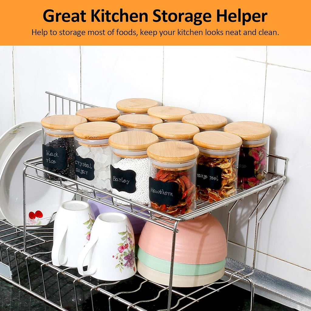 6 Set Glass Jars Set 260ml, 9oz Spice Jars Food Cereal Storage Container with Bamboo Airtight Lids and Labels for Flour, Sugar, Coffee, Candy, Snack and More