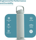 OMNIA Vacuum Insulated Stainless Steel Water Bottle, 2 Lids (Straw & Spout) Leakproof, BPA-Free, Reusable Flask, Hot & Cold Thermos for Sports, Gym, Travel, Outdoors (Cool Green, 750ML)