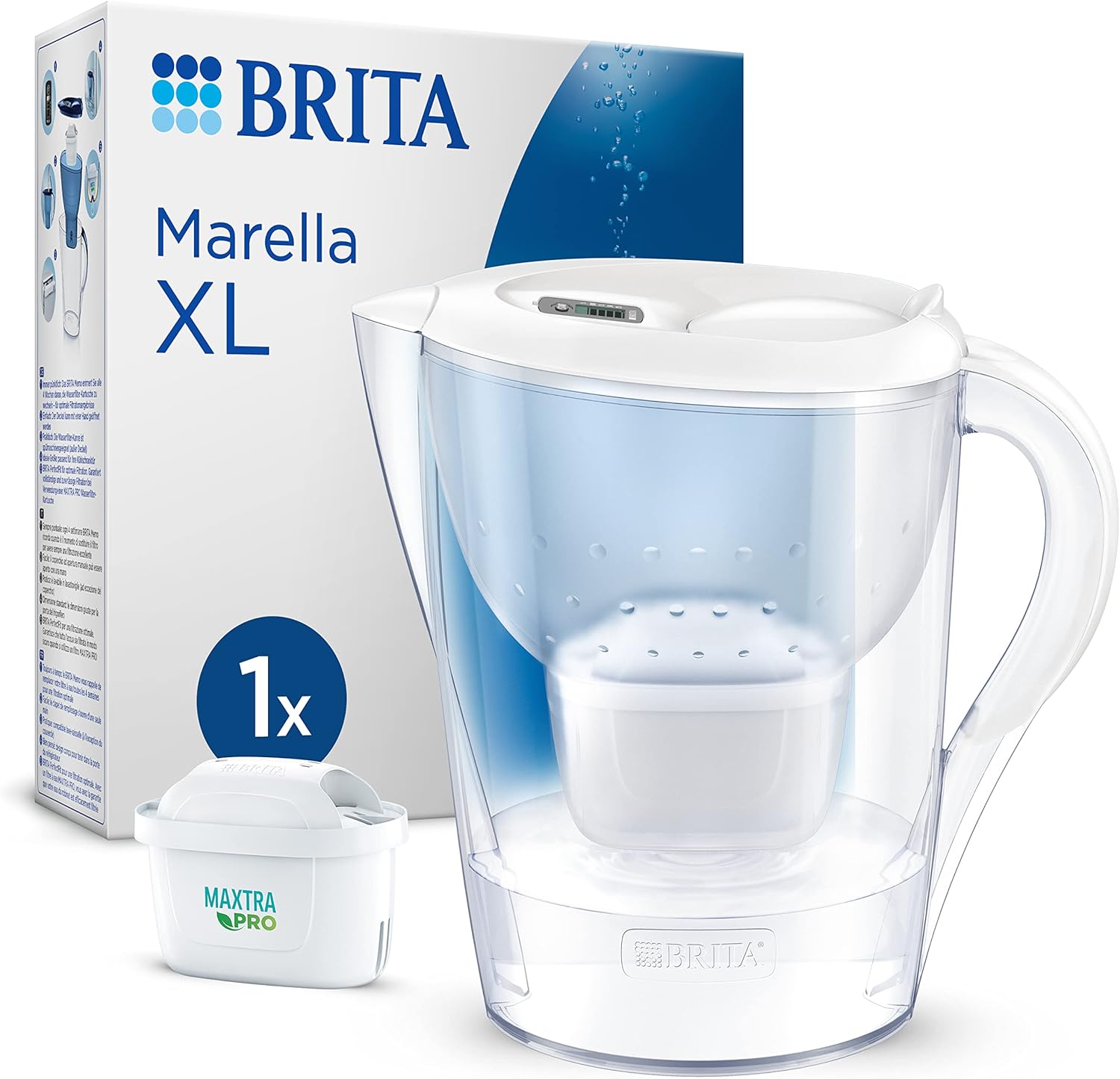 Marella XL Water Filter Jug White (3.5L) incl. 1x MAXTRA PRO Pure Performance cartridge - large-volume jug with digital LTI and Flip-Lid - now in sustainable Smart Box packaging Main image