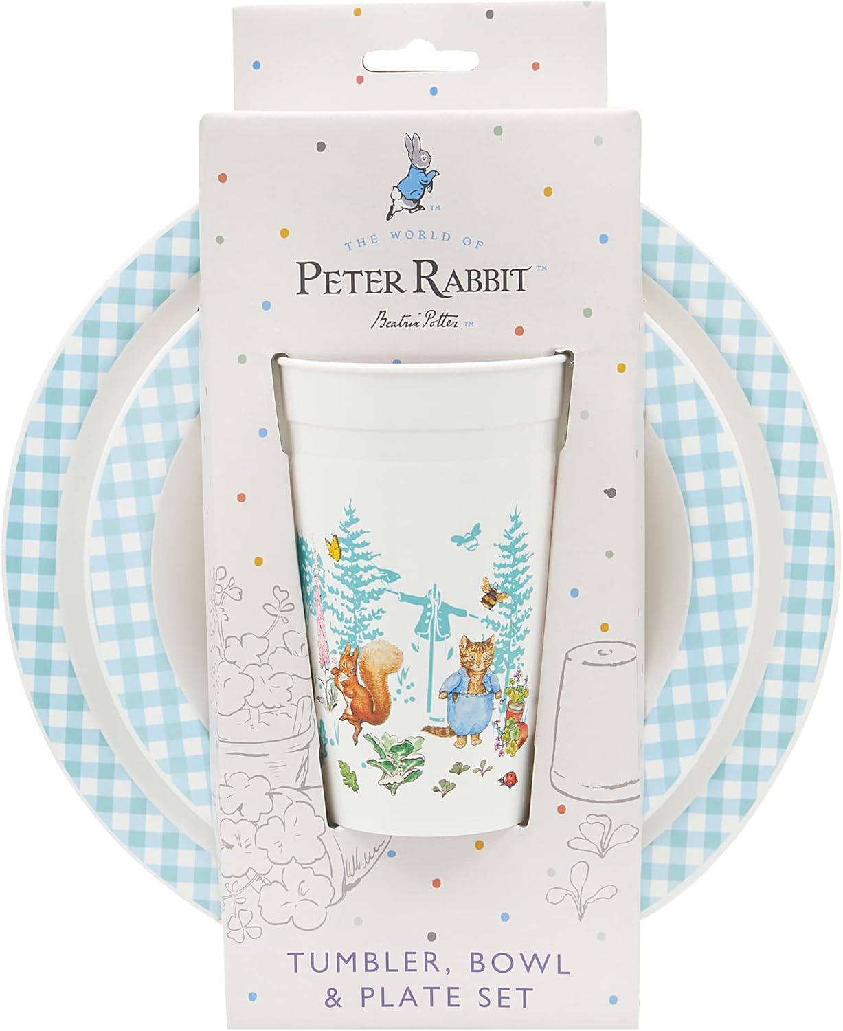 Peter Rabbit Kids Tableware Set – 3 Piece Reusable PP Plate,Tumbler & Dinnerware Set for Mealtimes – for 24 Months & Up,Blue & White Secondary image