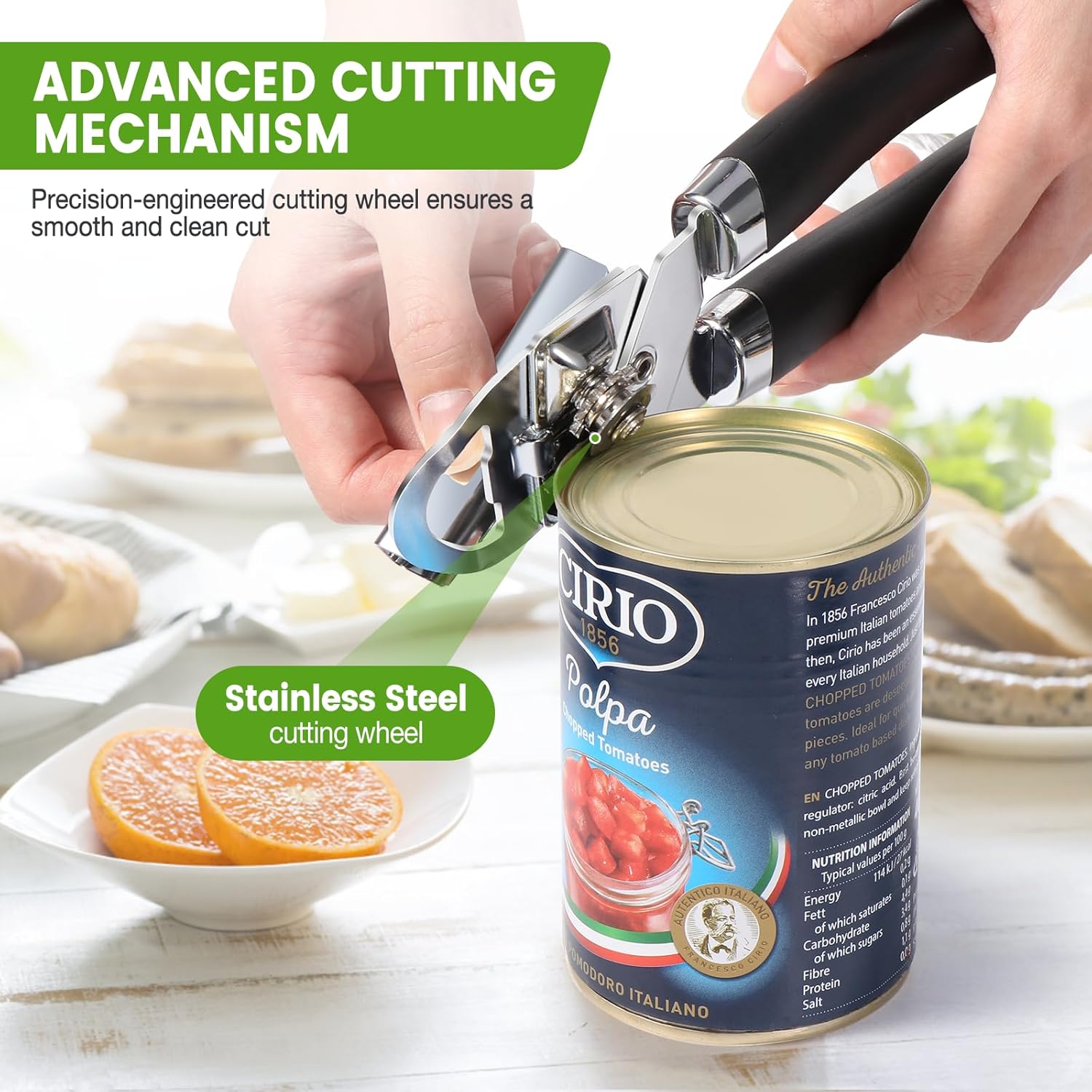 Tin Opener, Diboniur Can Opener Manual, 3-in-1 Multifunctional Can Opener and Bottle Opener, Handheld Heavy Duty Stainless Steel, Black, 8.5" Secondary image