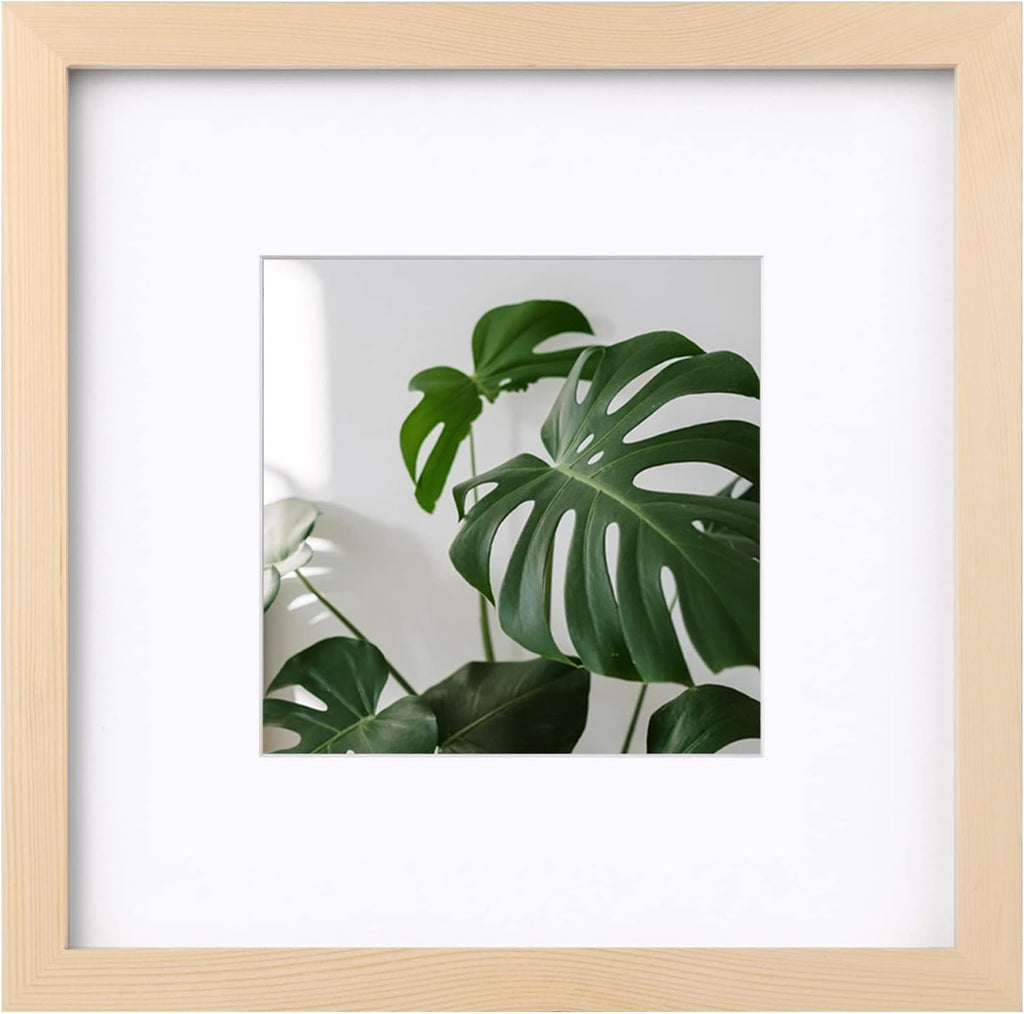10x10 Photo Frame Natural Wood, Made of Solid Wood for Photos 6x6 with Mat or 10x10 without Mat, Tabletop and Wall Mounting Display
