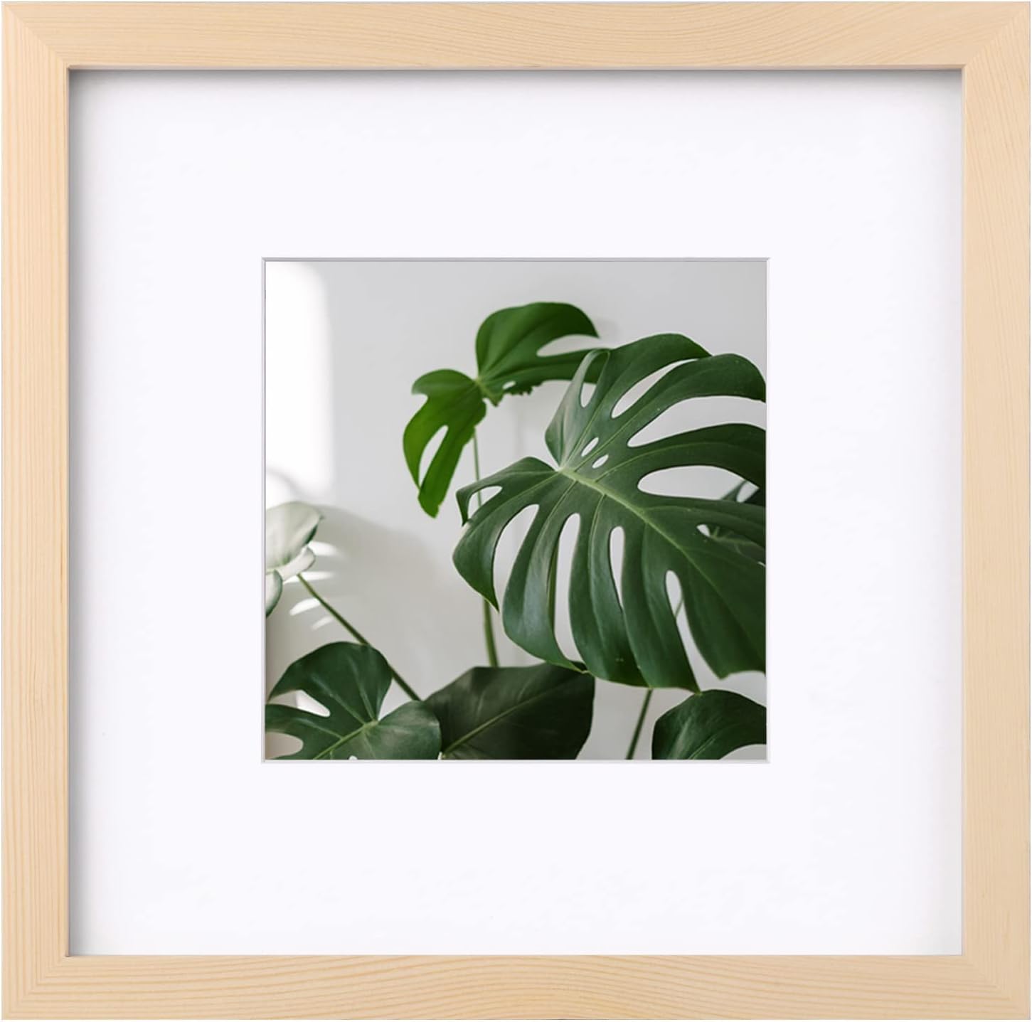 10x10 Photo Frame Natural Wood, Made of Solid Wood for Photos 6x6 with Mat or 10x10 without Mat, Tabletop and Wall Mounting Display