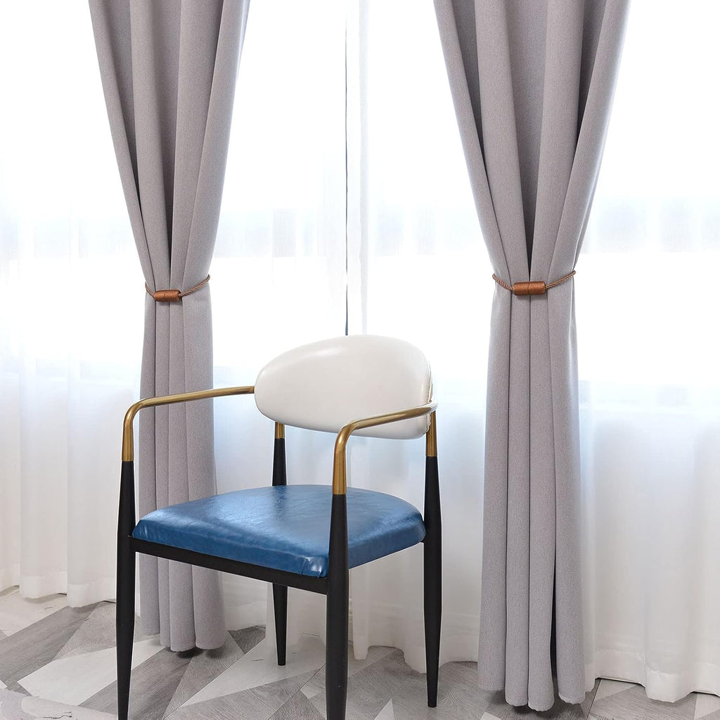 4 Pack Magnetic Curtain Tiebacks 16 Inch Handmade Weave Side Rope Curtain Holdbacks Convenient Decorative Cylinder Curtain Drape Tie Backs for Home & Office Window Drapery (Light Coffee)