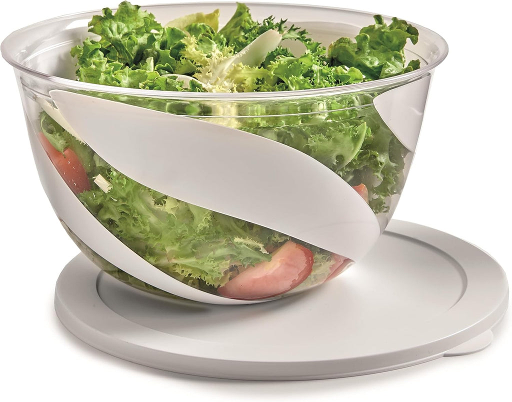 Salad Bowl for Salad and Vegetables, Salad Bowl Set 3 and 5L, Bowl with Lid to Save Freshness Resistant Washable, Stackable Food Containers, Kitchen Bowls White Made in Italy
