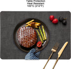 Placemats and Coasters Set of 4, Place Mats Dual Sided Faux Leather Table Mats PU Indoor Outdoor Heat Resistant Placemat Square Non Slip Wipeable Washable Dining Restaurant (Grey Yellow)
