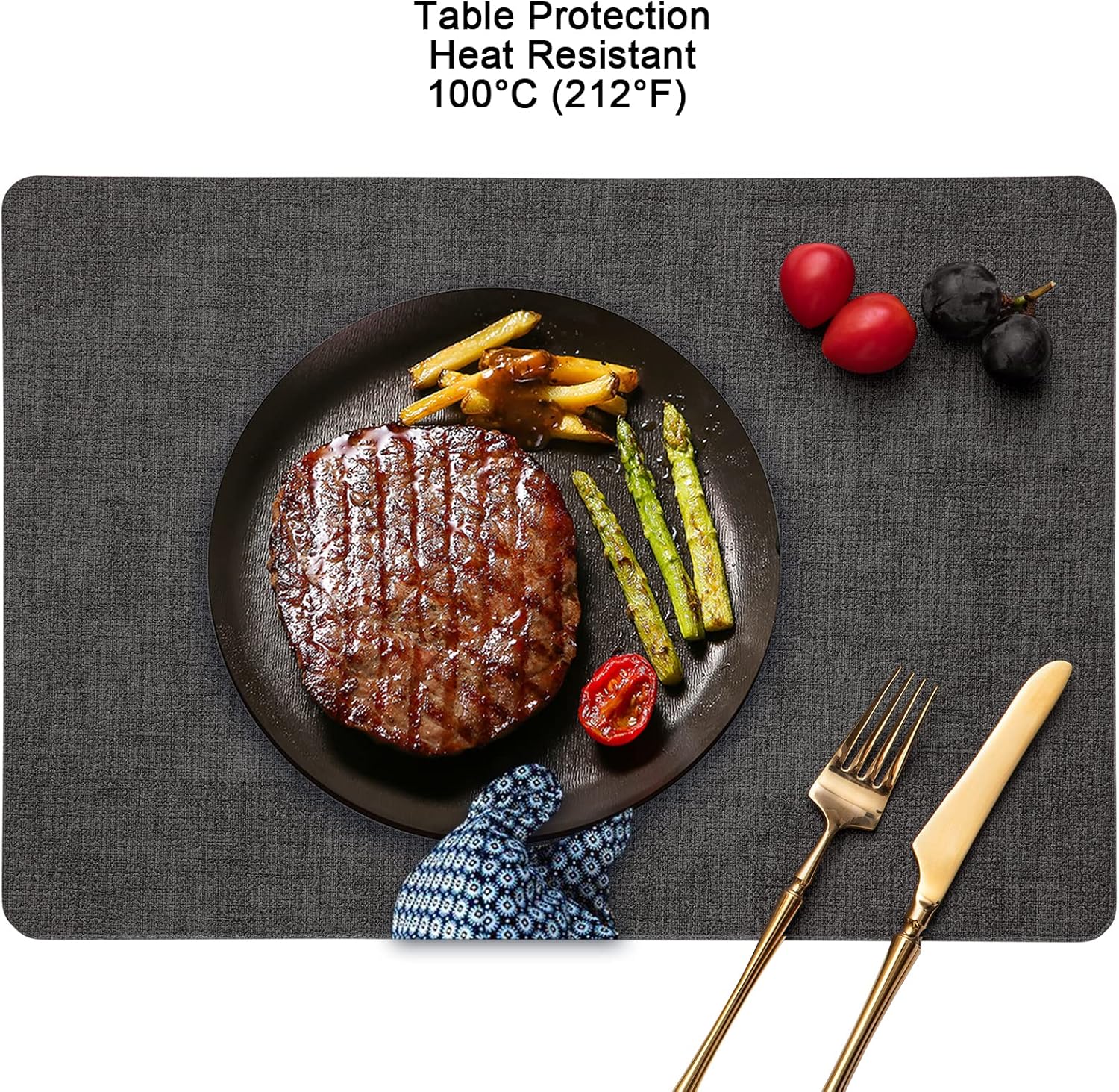 Placemats and Coasters Set of 4, Place Mats Dual Sided Faux Leather Table Mats PU Indoor Outdoor Heat Resistant Placemat Square Non Slip Wipeable Washable Dining Restaurant (Grey Yellow)