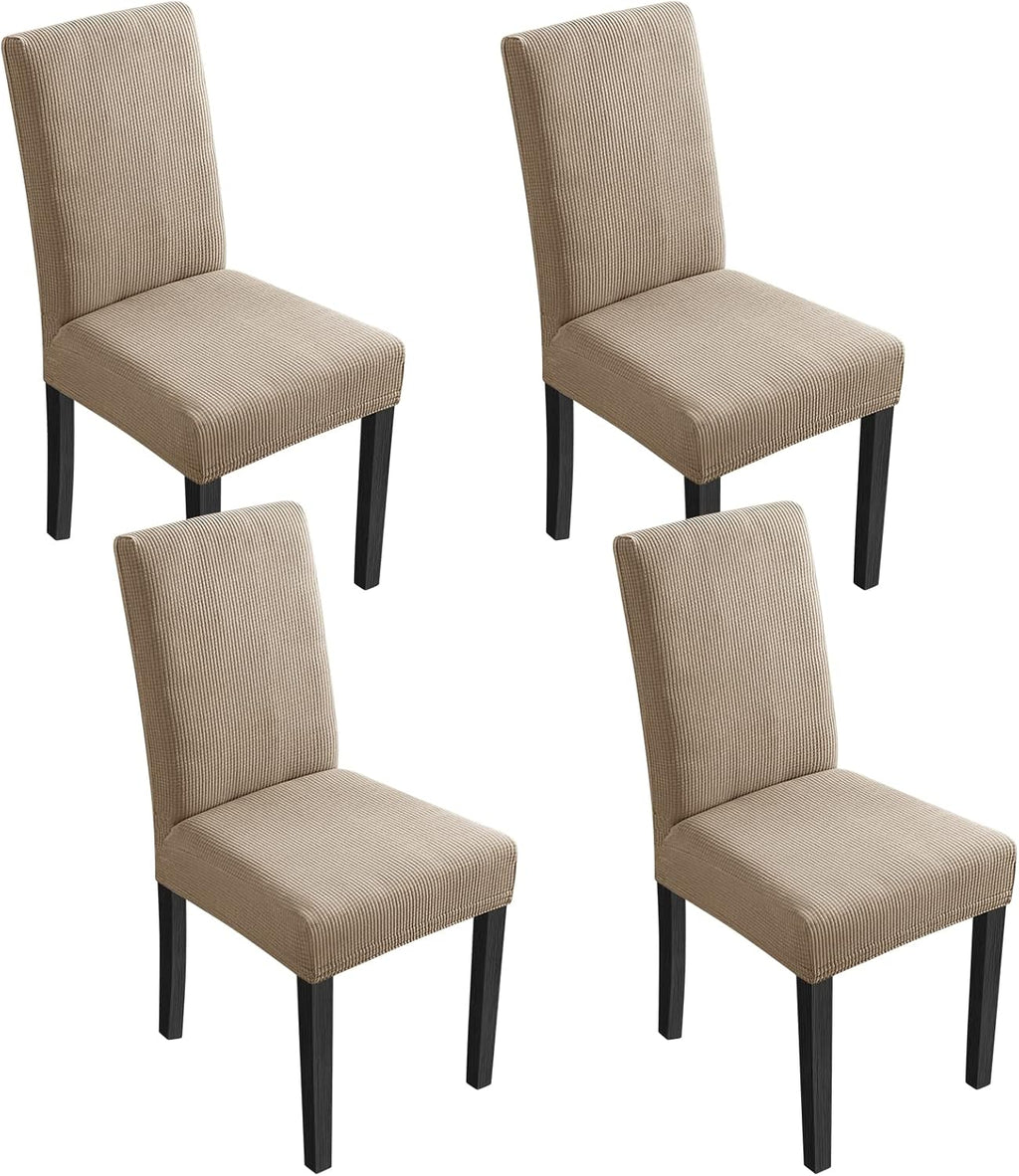 ELECLAND Beige Dining Chair Covers, Stretch Removable Washable Dining Chair Slipcovers, Dining Seat Covers Chair Protector for Home Decorations (Beige, Set of 4)