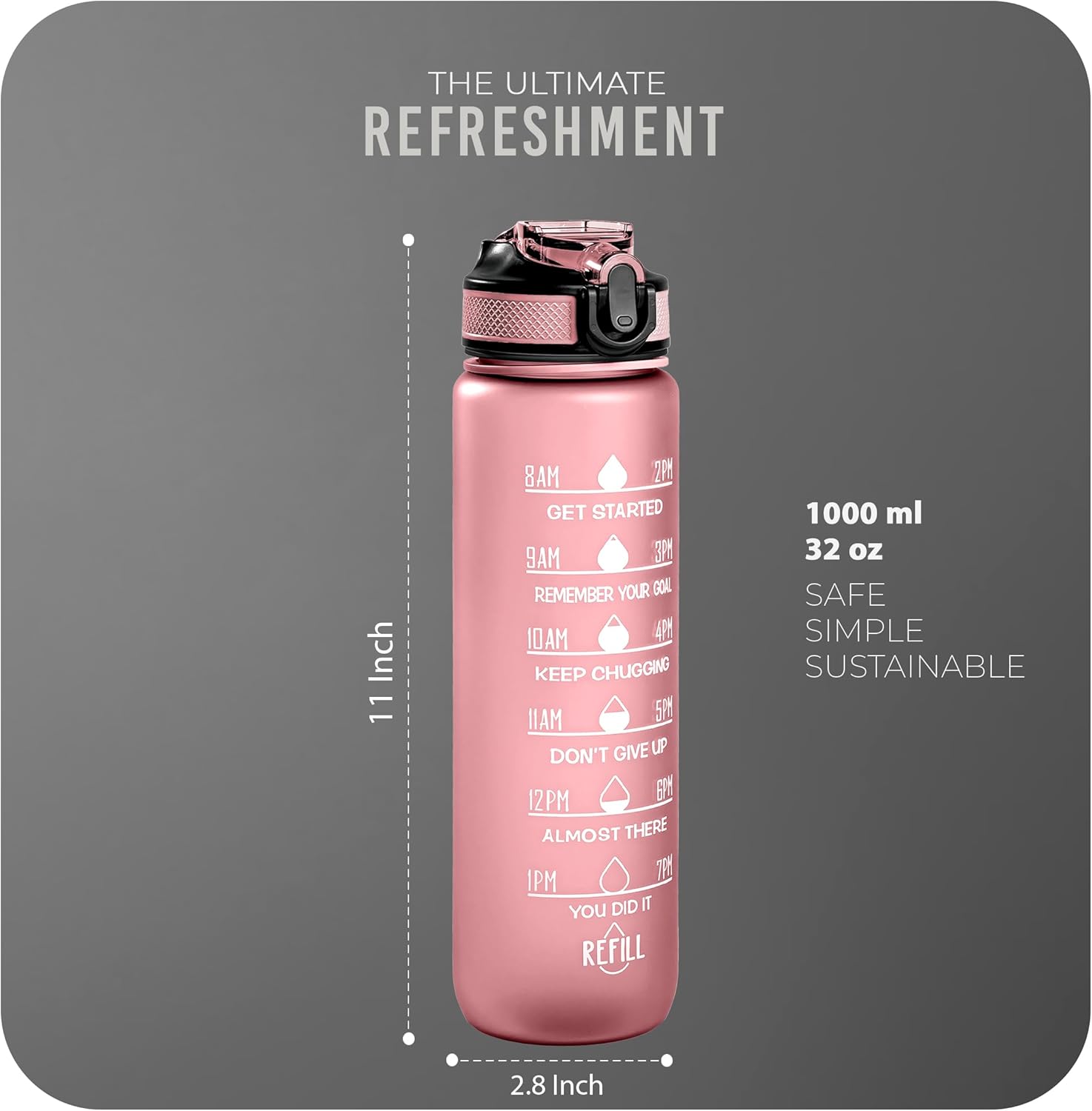 Sports Water Bottle with Straw and Time Marking, and 32OZ Capacity - Motivational and Eco-Friendly BPA-Free Bottle for Running, Gym, Yoga, Outdoors, and Camping (Style-1, Pink) Secondary image