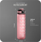 Sports Water Bottle with Straw and Time Marking, and 32OZ Capacity - Motivational and Eco-Friendly BPA-Free Bottle for Running, Gym, Yoga, Outdoors, and Camping (Style-1, Pink)