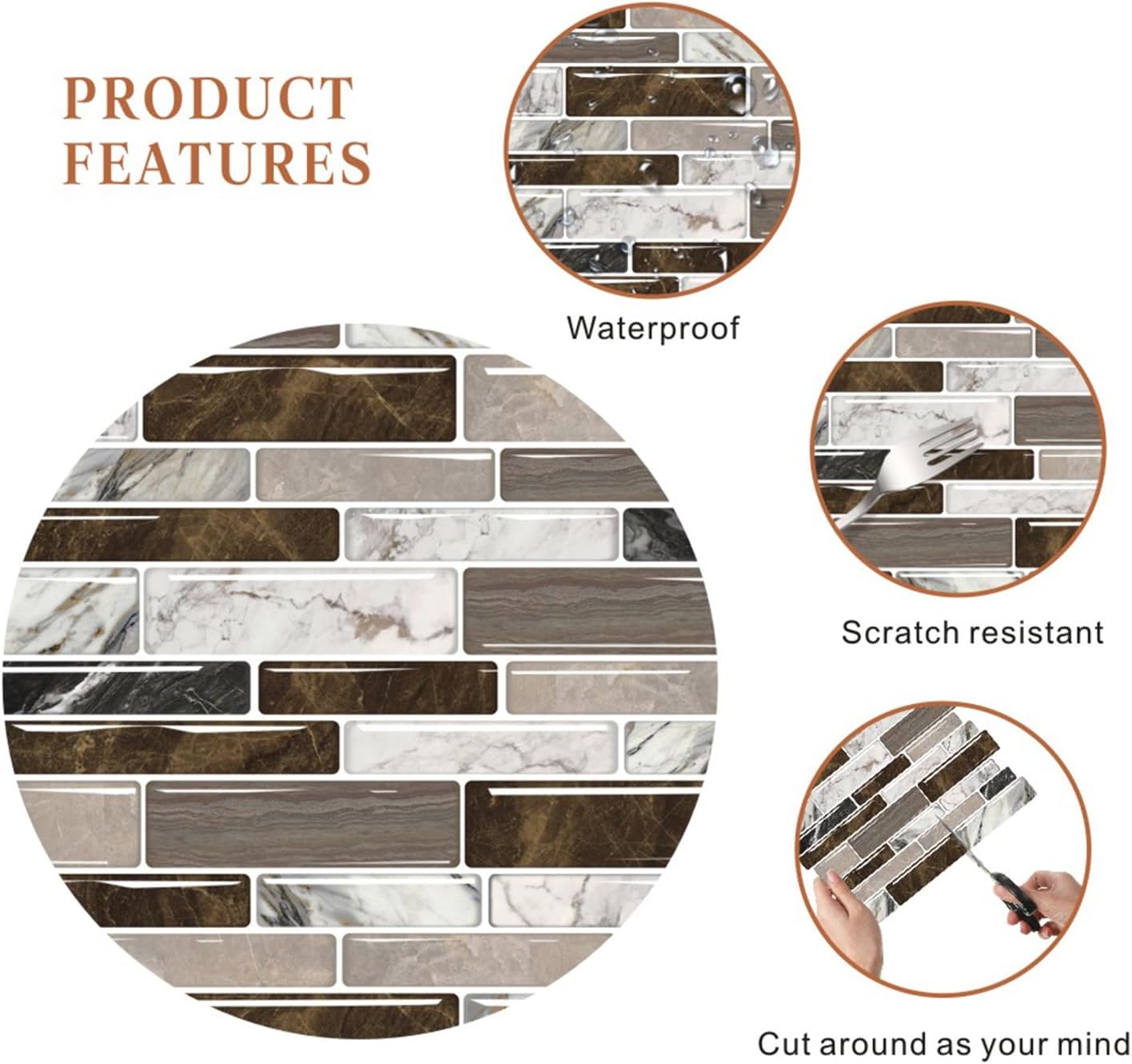 Tiles Self Adhesive Stick On Kitchen Tiles Kitchen Backsplash Self Adhesive Decal for Walls Bathroom Tile Transfers Sticker Marble Wall Sticker for Bathroom Waterproof Wall Decals 30×30