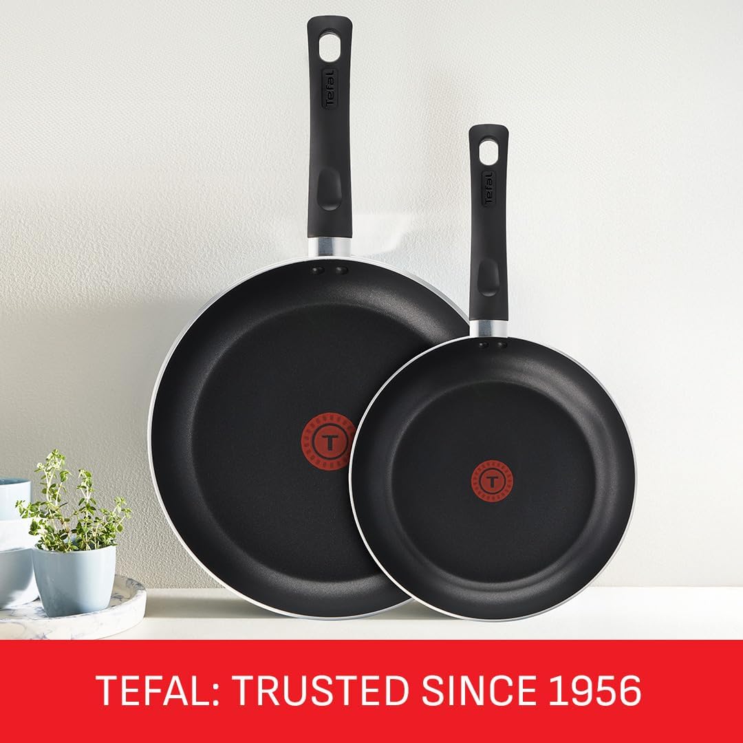 Taste Twin Frying Pan Set, 20cm & 28cm Non-Stick Aluminium Pans, Thermo-Spot Heat Indicator, Lightweight, All Hobs Except Induction, Black - B189S244