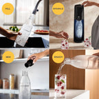 Electric Terra Sparkling Water Maker, 3 Carbonation Settings, Quick Connect CO2, Includes 60L Gas Cylinder, BPA-Free Bottle, Black