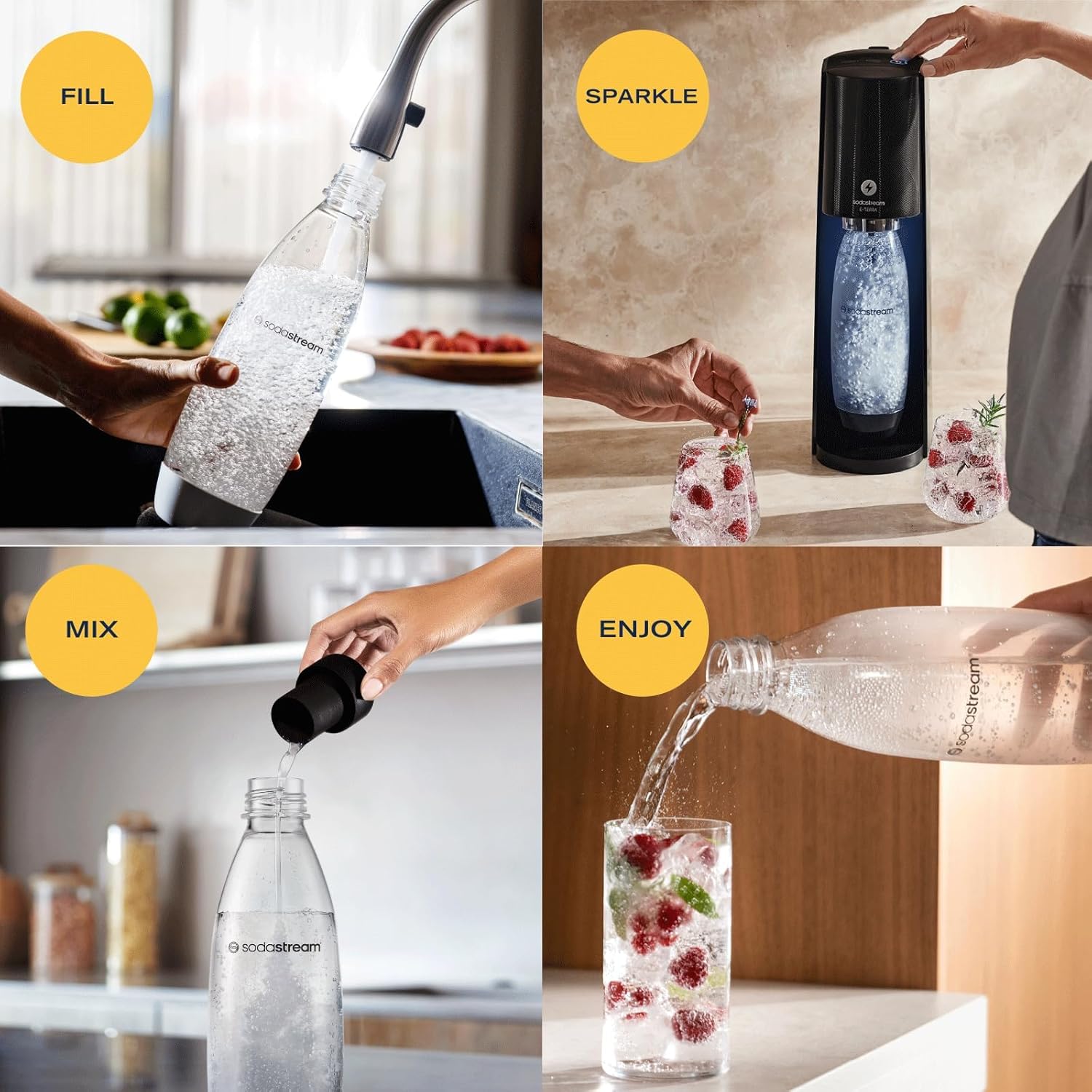 Electric Terra Sparkling Water Maker, 3 Carbonation Settings, Quick Connect CO2, Includes 60L Gas Cylinder, BPA-Free Bottle, Black