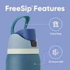 FreeSip Insulated Stainless Steel Water Bottle with Straw for Sports and Travel, Leak Proof, BPA-Free, 945ml, Denim