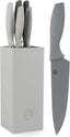Knife Set with Block, 5 Kitchen Knives with Sharp Stainless Steel Blades (Chef, Paring, Utility, Carving, Bread) Soft Touch Easy Grip Handles & Universal Knife Holder, Earth Greys