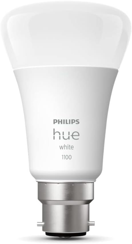 Philips Hue White Single Smart Bulb LED [B22 Bayonet Cap] - 1100 Lumens (75W Equivalent). Works with Alexa, Google Assistant and Apple Homekit