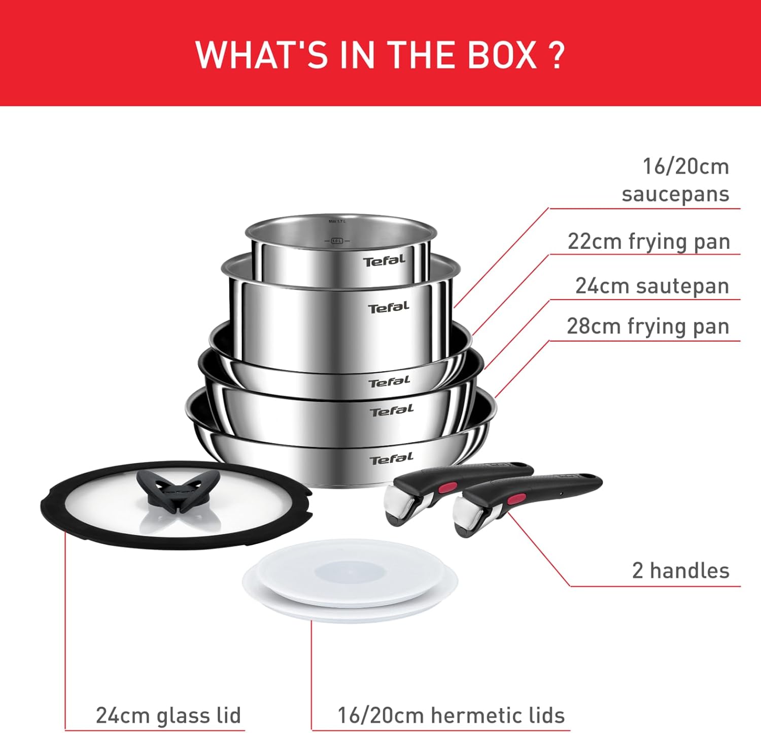Ingenio Emotion 10 Piece Set, Pots & Pans Set, Stainless Steel, Stackable, Induction, Easy Cleaning, Non-Stick Coating, Heat Indicator, L897SA74 Secondary image