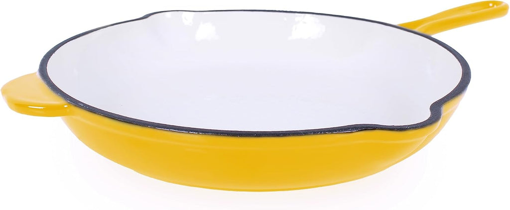 ECHTWERK Cast Iron Frying Pan with Enamel Coating Two Handles and Spout Suitable for Ovens, Grills, BBQ and Induction Cookers, Diameter 26.5 cm, Yellow