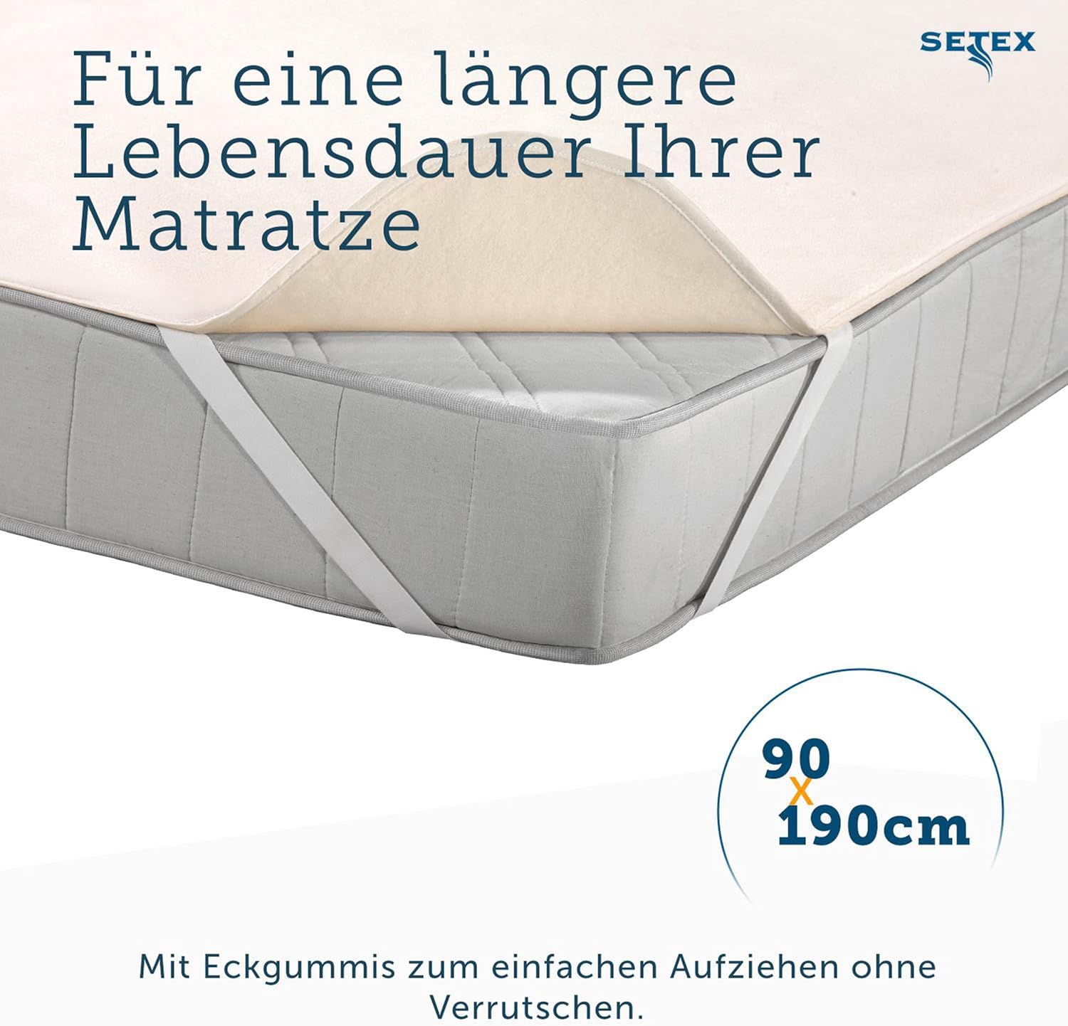 SETEX Mattress Protector, Cotton, Natural, 90 x 190 cm