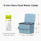 Food Waste Compost Bin, Kitchen Countertop Food Waste Caddy, Titanium Blue, 4 Litre