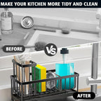 Sink Organizer for Kitchen, Kitchen Sink Organiser with Automatic Drain Tray with Two Sponge Holders, Sponge Holder