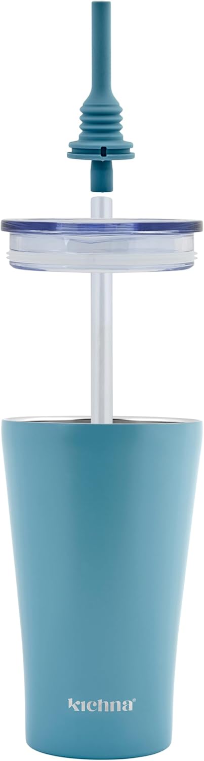The Sipper Stainless Steel Insulated Tumbler with Straw and Lid Double Walled BPA Free Splash Proof Travel Cup for Cold Drinks 550ml - Powder Blue