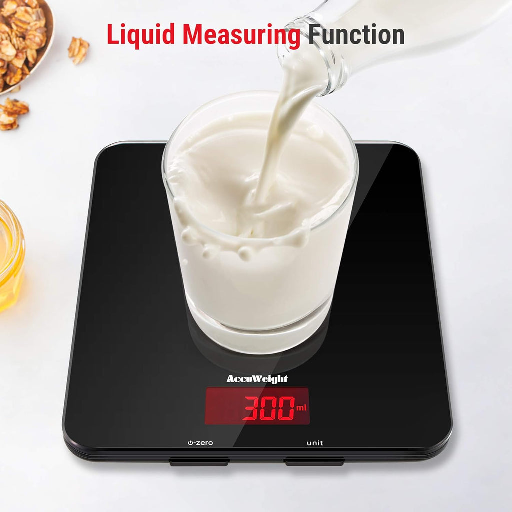 201 Digital Kitchen Scales with Tempered Glass Platform (Batteries included), Electronic Weighing Food Scale with Backlit LCD, Multifunction for Office School Home Baking Cooking, 5kg/11lb