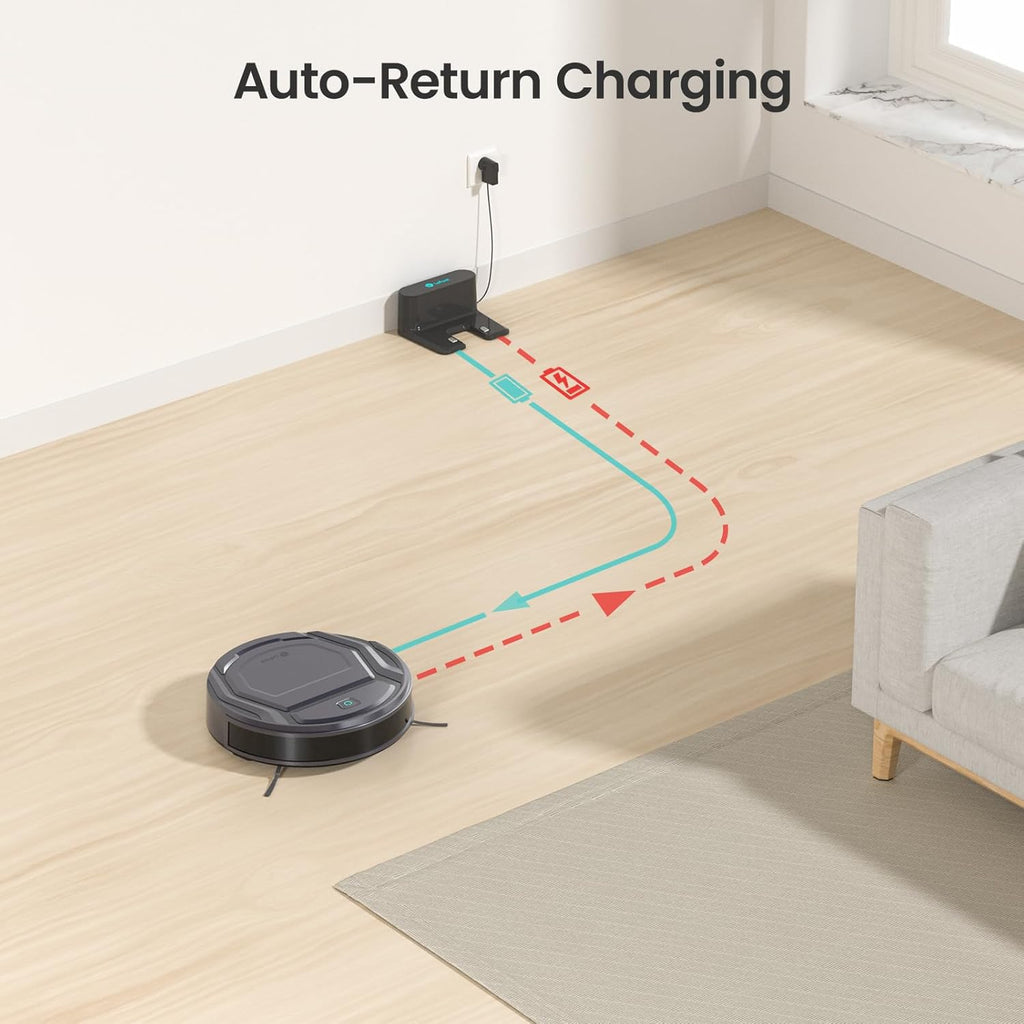 M210P Grey Robot Vacuum Cleaner Remote Control, Small Robot Robotic Vacuum 7.8cm Thin 28cm DIA, 2200 Pa Suction, Alexa Voice Control Self-Charging Robotic Vacuum Ideal for Pet Hair Hard Floor