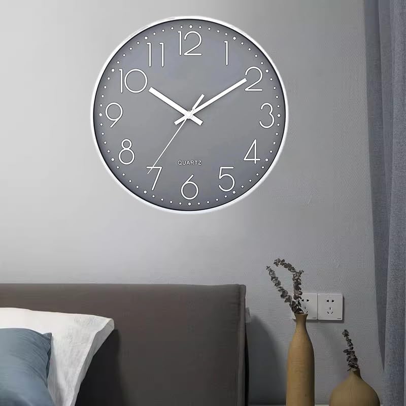 Wall Clock Non-Ticking Silent Battery Operated Round Wall Clock Modern Simple Style Decor Clock for Home/Office/School/Kitchen/Bedroom/Living Room/8.5 Inch Grey
