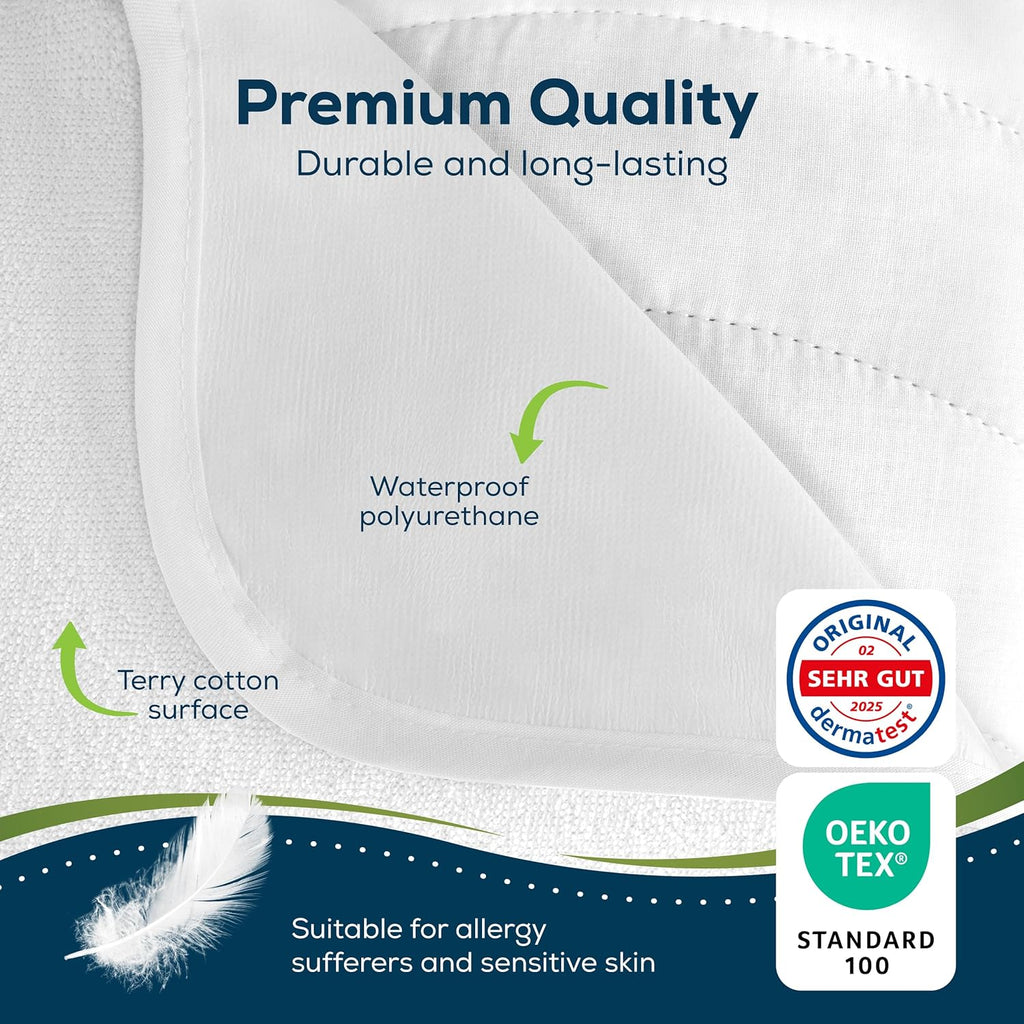Sensalou Waterproof Mattress Protector 80x200 cm – Single Bed Mattress Cover with Elastic Corner Straps, Soft Terry Surface, Hypoallergenic, Breathable, Washable at 95°C, Quiet Sleep, 1-Pack