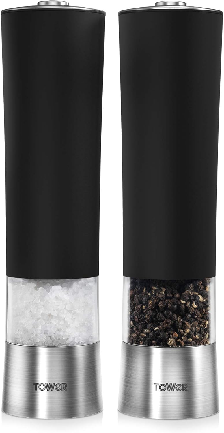 T80400 Electric Salt and Pepper Mill, Stainless Steel, Black