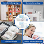 50 Pcs 5 Sizes Zip Lock Bags for Clothes,Maternity Hospital Bag Organiser Pouches,Clear Plastic Reusable Ziplock Bags for Clothes,Travel,Luggage,Shoes,Cosmetics,Frosted and Transparent,No Holes
