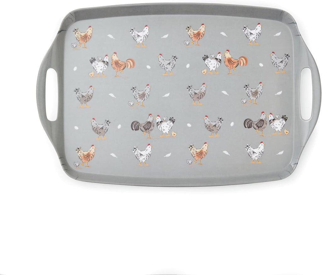 Hen House Lane Large Tray | British Designed Farmhouse Kitchen Tray | Durable Melamine & Plastic Blend | Rustic Countryside Design | Easy to Clean
