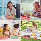 Jsdoin Bento Lunch Box Stackable,1400ml Containers with 3 Removable Compartments and Cutlery, Leak Proof 2 Layer Boxes, for Adults Kids Office Microwave Dishwasher Safe Available(pink)