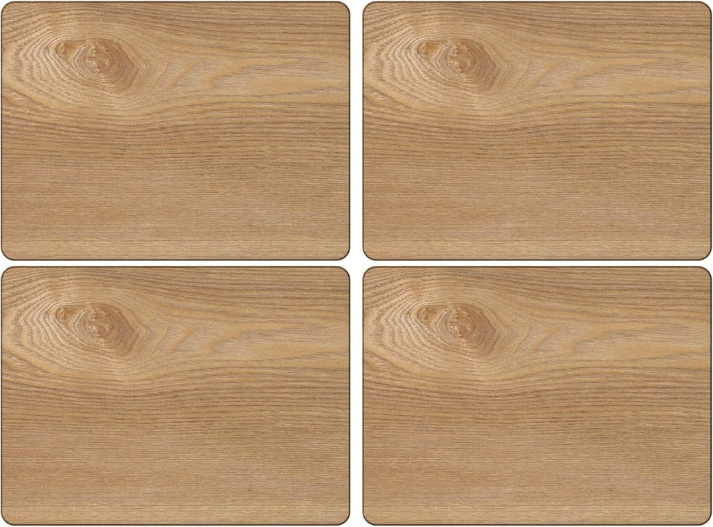 Oak Veneer Placemats – Set of 4, Durable Wooden Table Mats with Natural Wood Grain, Heat Resistant and Easy to Clean, 29 x 21.5 cm