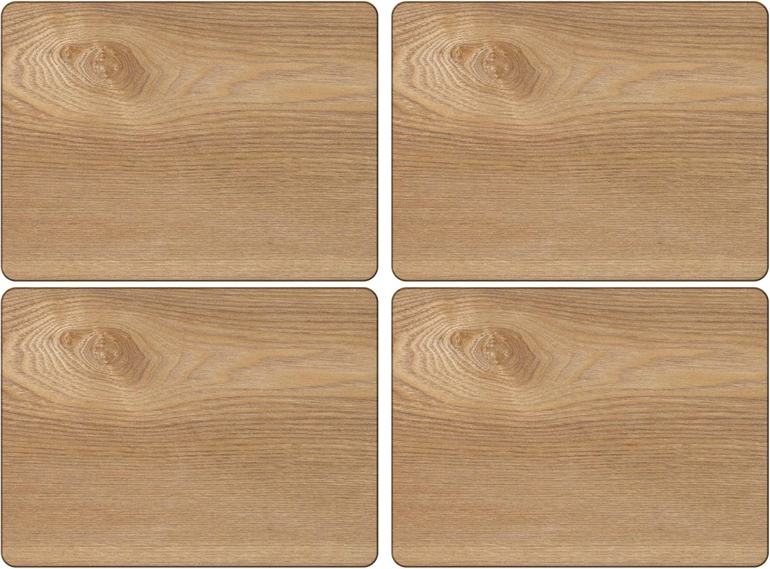 Oak Veneer Placemats – Set of 4, Durable Wooden Table Mats with Natural Wood Grain, Heat Resistant and Easy to Clean, 29 x 21.5 cm