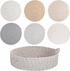 Kyrio Round Placemats, Trivets Mats Hotplate Mats, Heat Resistant Mat, for Kitchen, Restaurant,Dining Table, with storage basket(6PCS)