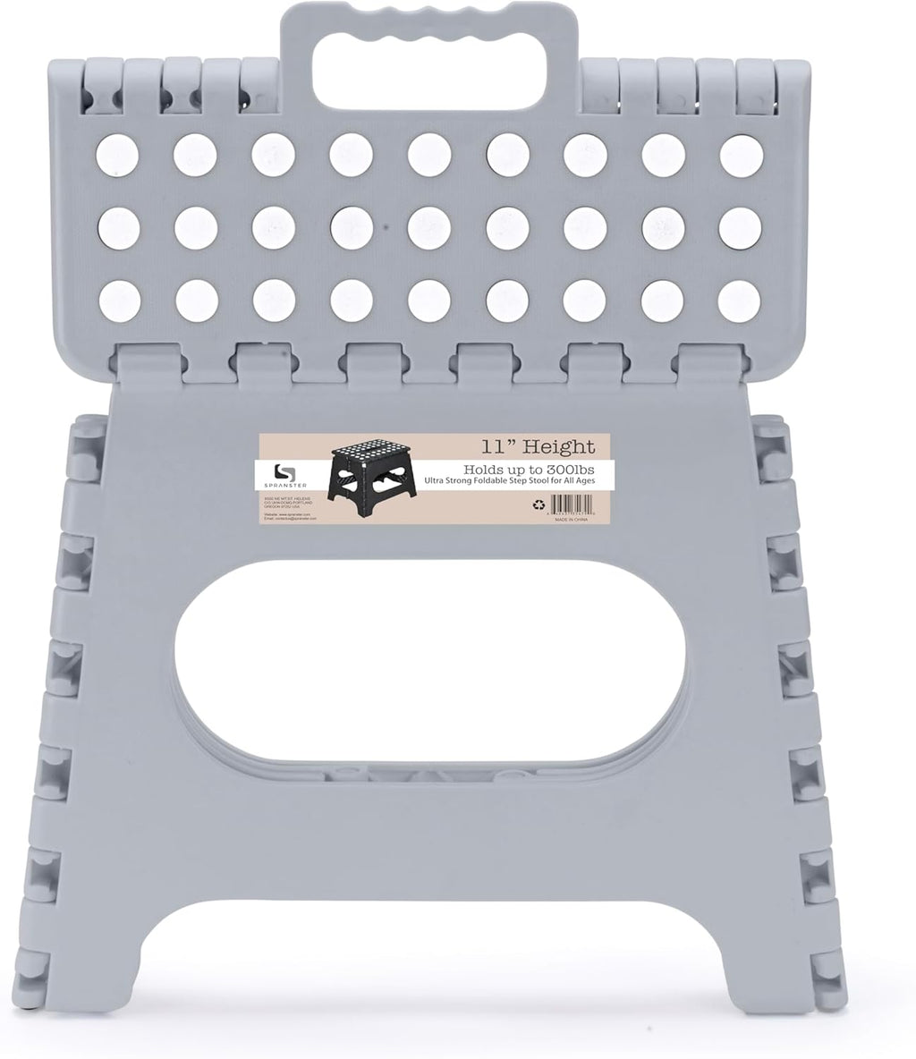 Super Strong Folding Step Stool - 11" - Sturdy Enough to Hold 300 Lb - Lightweight Foldable Step Stool for Adults and Kids - Opens with one Flip - Great for Kitchen, Bathroom and Bedroom