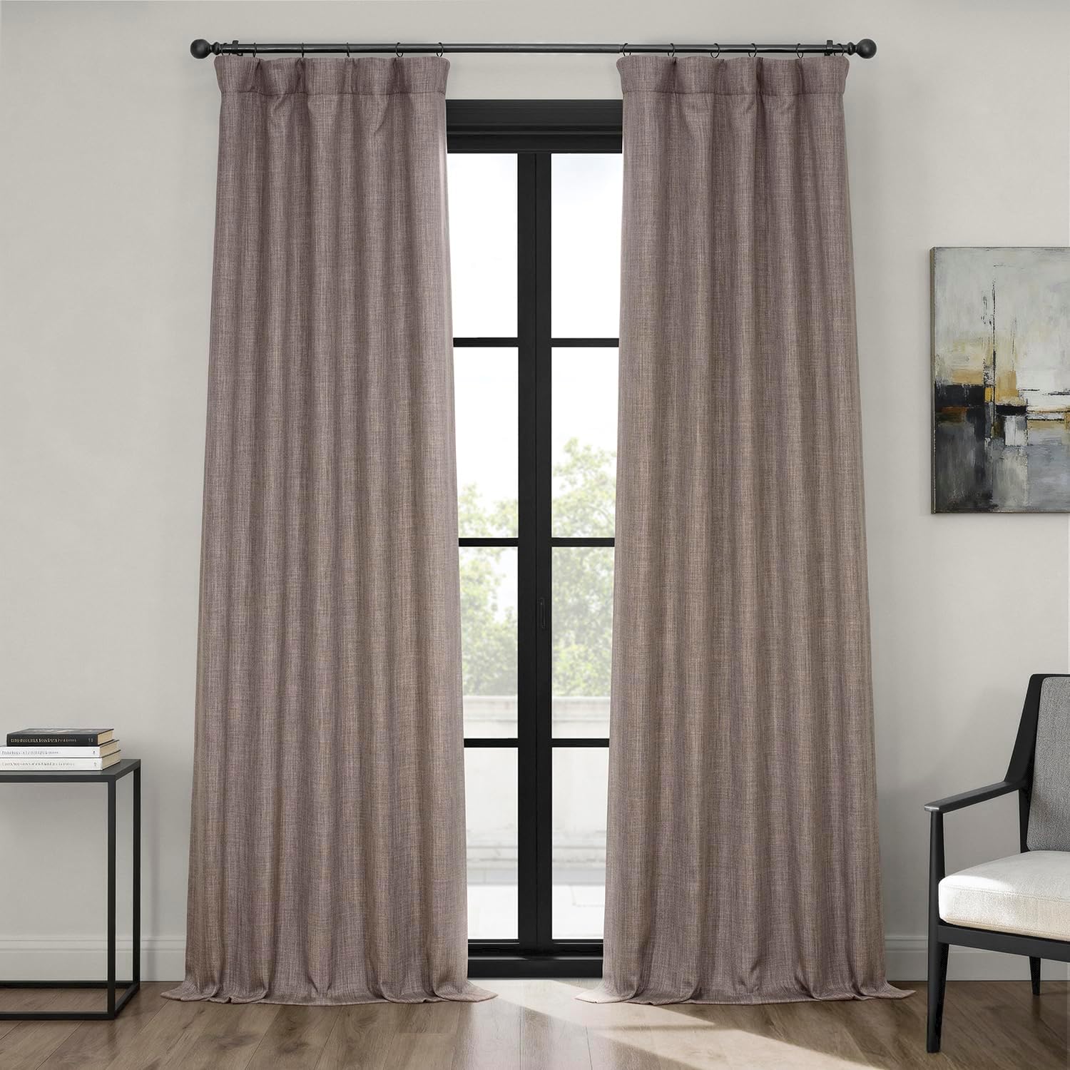 HPD Half Price Drapes BOCH-LN185-P Faux Linen Room Darkening Curtains for Bedroom (1 Panel), 50 x 120 cm, Mink