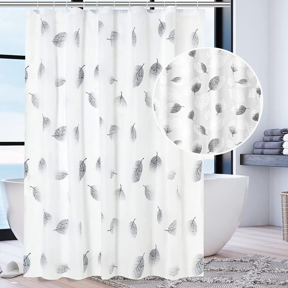 Shower Curtain for Bathroom, 100% PEVA Waterproof Anti-Mould Proof Resistant | Quick-Drying | Washable Bathroom Curtain | Includes 12 Pcs Curtain Hooks | 180 x 180 cm (71 x 71 Inch) | Foliage